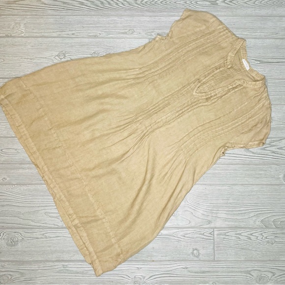 Free people CP Shades Yoko Tunic tan linen pleated tunic shirt dress size large - Picture 6 of 7